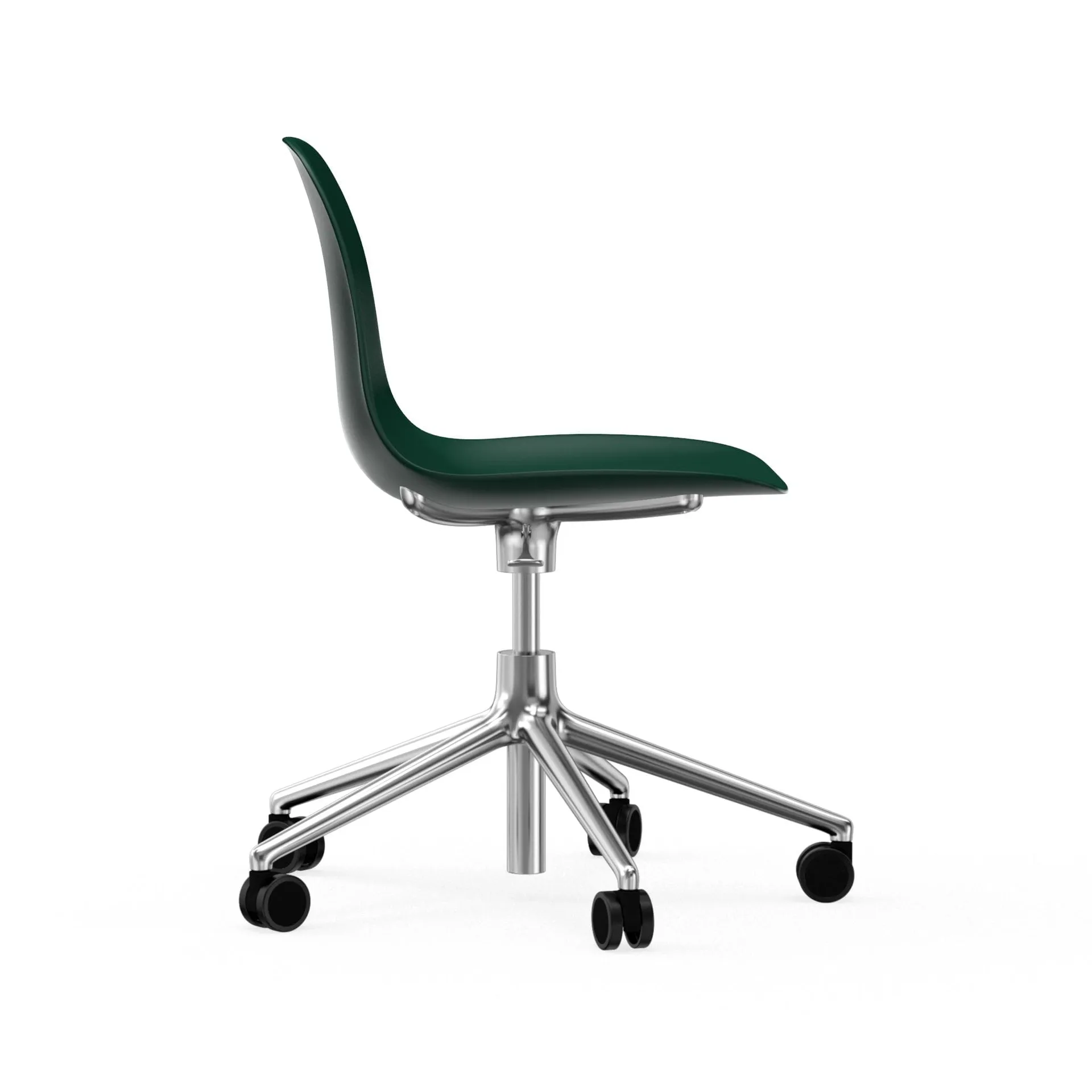 Form chair draaistoel, 5 W bureaustoel, groen, aluminium, wielen Normann Copenhagen