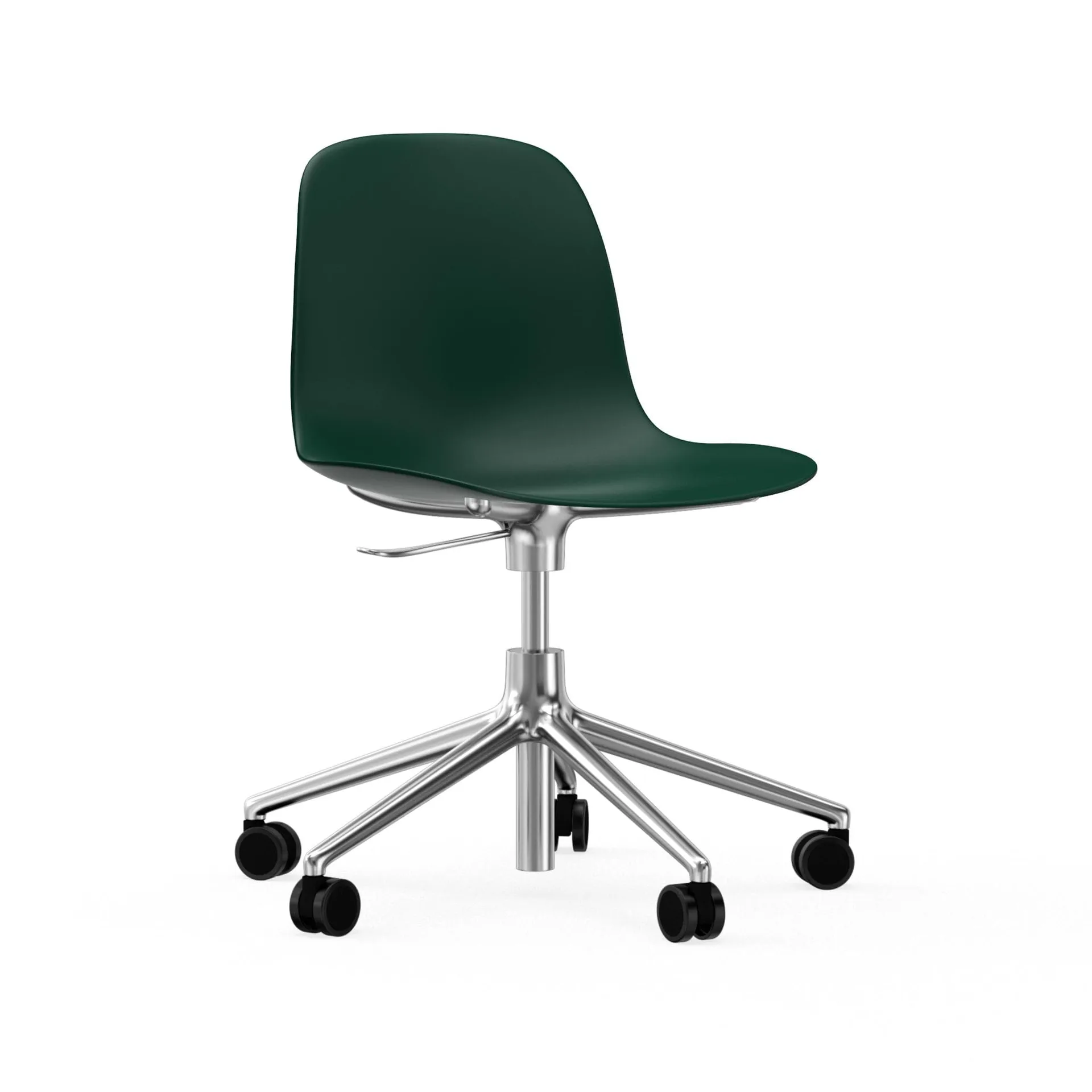 Form chair draaistoel, 5 W bureaustoel, groen, aluminium, wielen Normann Copenhagen