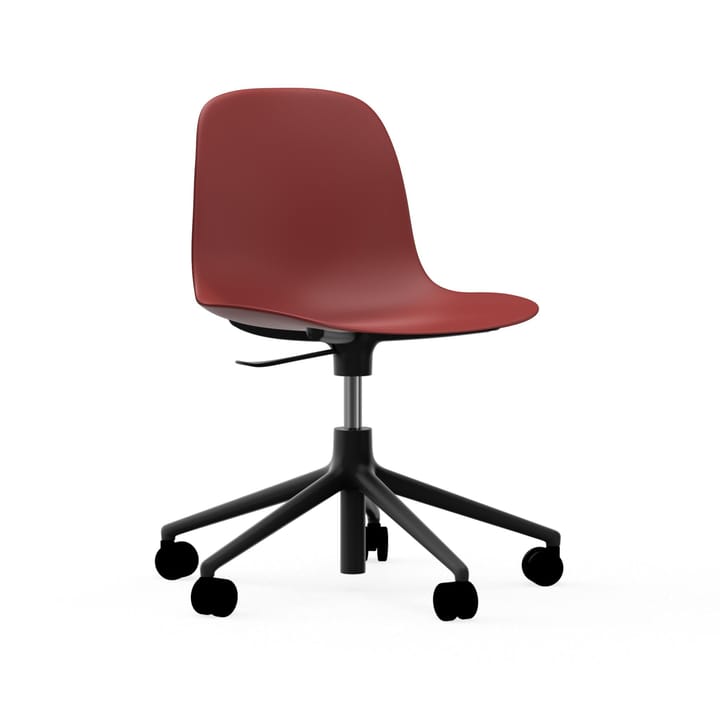 Form chair draaistoel, 5 W bureaustoel, rood, zwart aluminium, wielen Normann Copenhagen