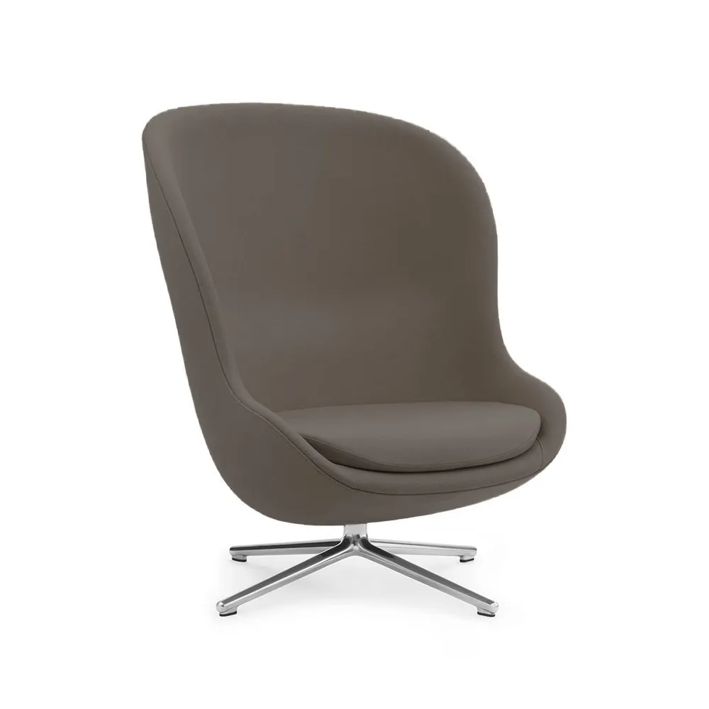 Hyg fauteuil, leer ultra 41585 grijs, draaivoet van aluminium Normann Copenhagen