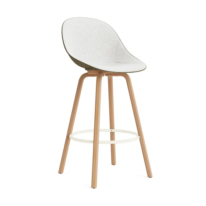 Mat Bar Chair barkruk voorkant gestoffeerd 75 cm - Hallingdal 110-seaweed-beech-cream steel - Normann Copenhagen
