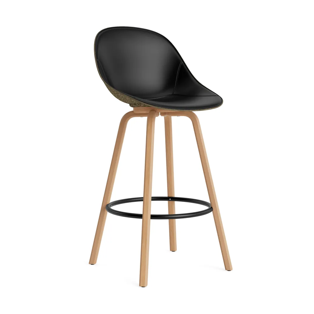 Mat Bar Chair barkruk voorkant gestoffeerd 75 cm, Ultra 41599-seaweed-beech-black steel Normann Copenhagen