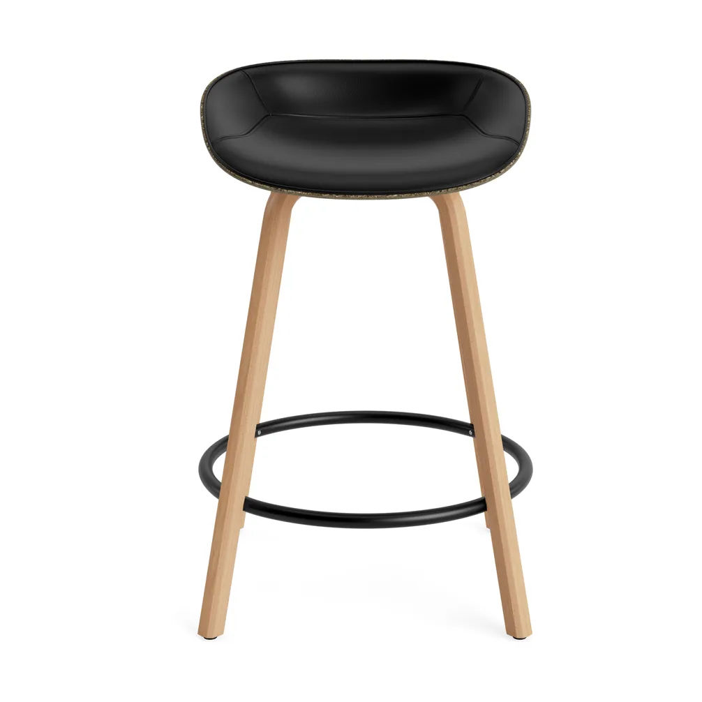 Mat Barstool barkruk voorkant gestoffeerd 65 cm, Ultra 41599-seaweed-beech-black steel Normann Copenhagen