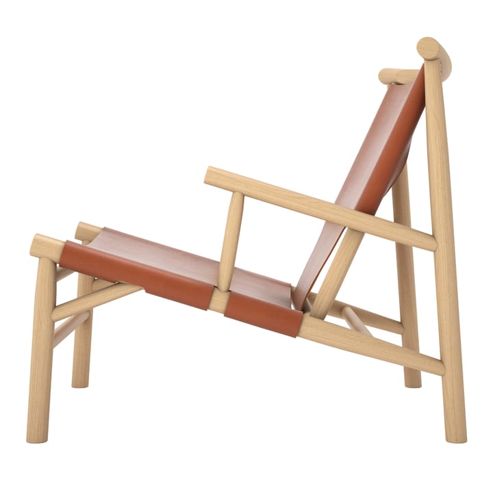 Samurai loungestoel leren zitting eikenhout, Cognac NORR11