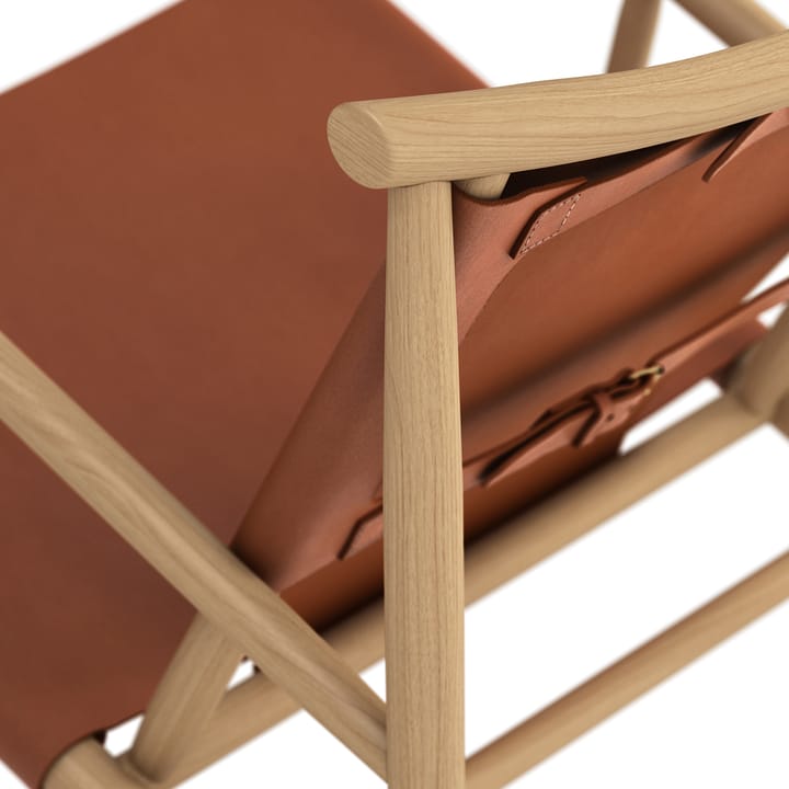 Samurai loungestoel leren zitting eikenhout, Cognac NORR11