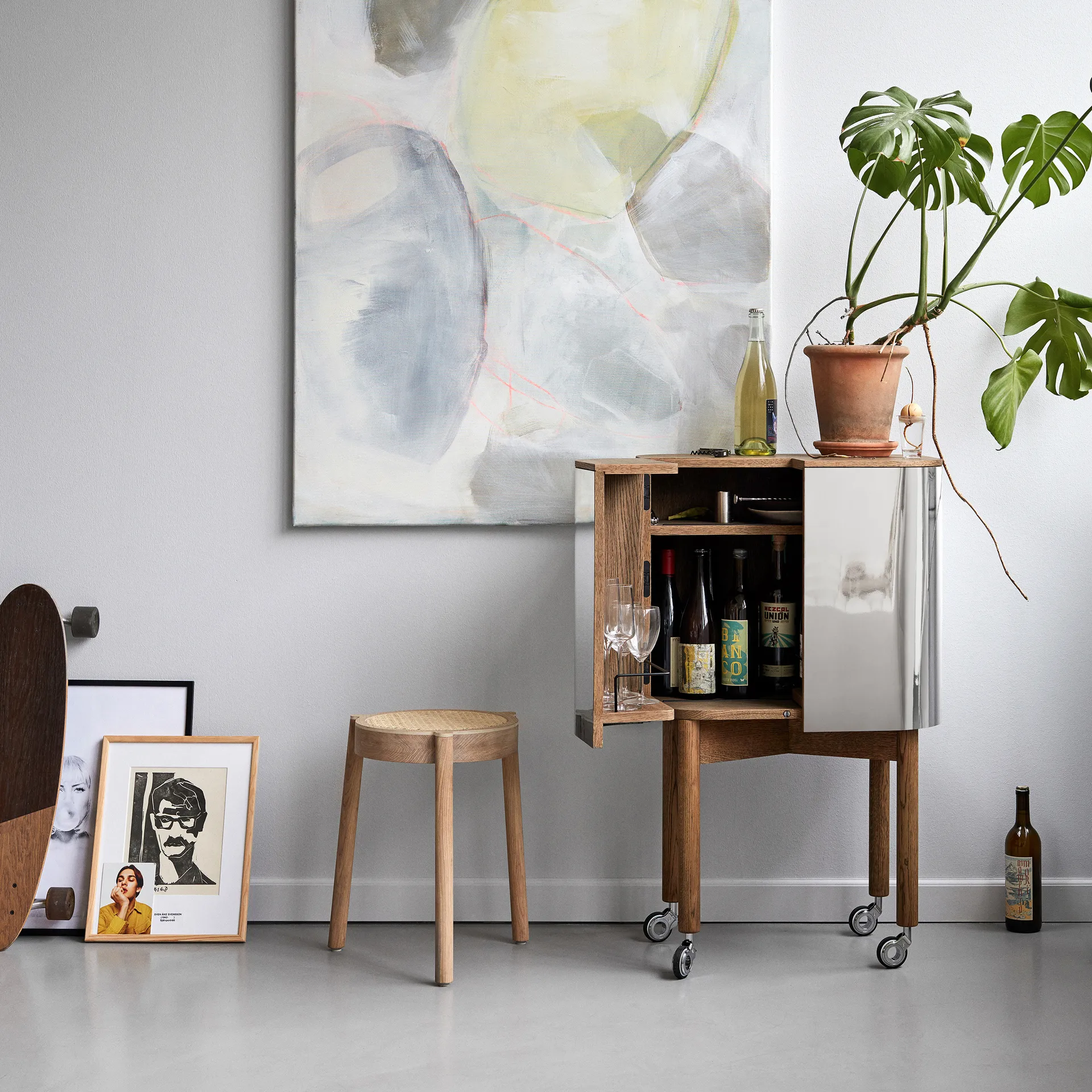 Loud serveertrolley op wielen, gerookt eikenhout Northern