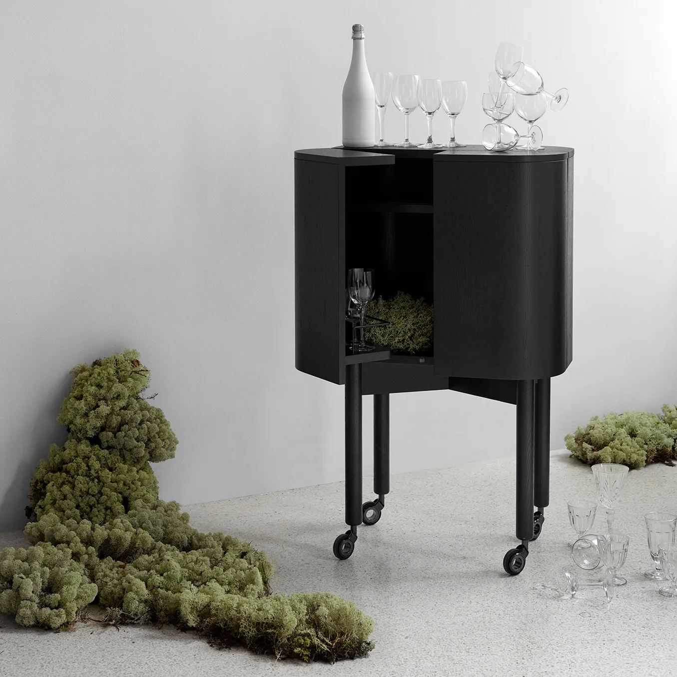 Loud serveertrolley op wielen, Zwart Northern