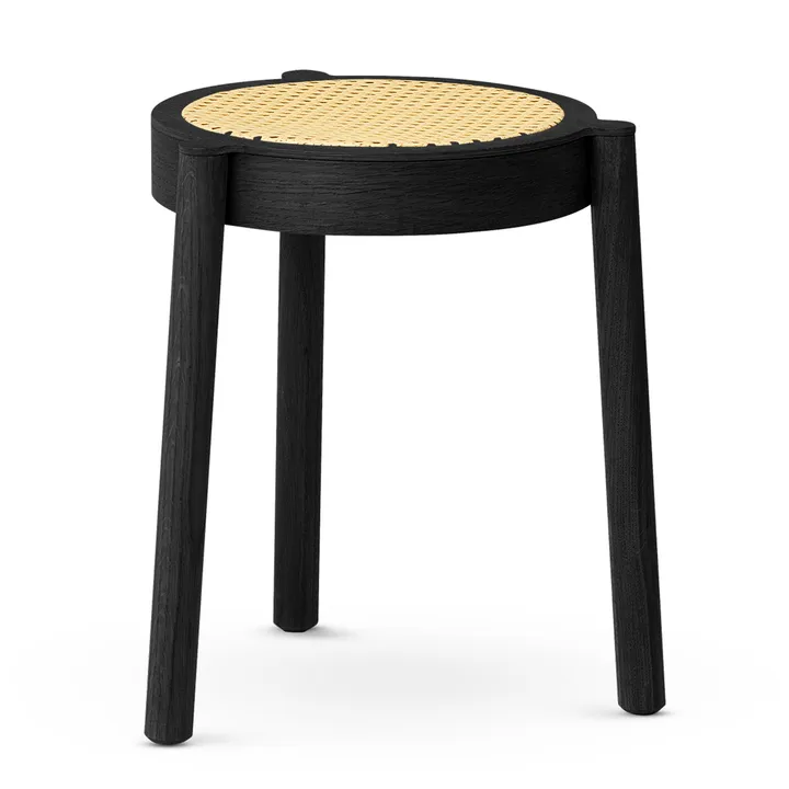 Pal ronde kruk met rotan zitting - Zwart eiken, Ø37x46 cm - Northern