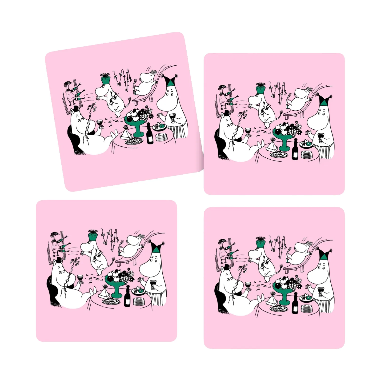Moomin 80 glasonderzetters 9x9 cm 4-pack, Roze Opto Design