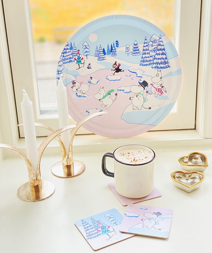 Moomin dienblad winter 2022 Ø31 cm, Blauw-wit-roze Opto Design