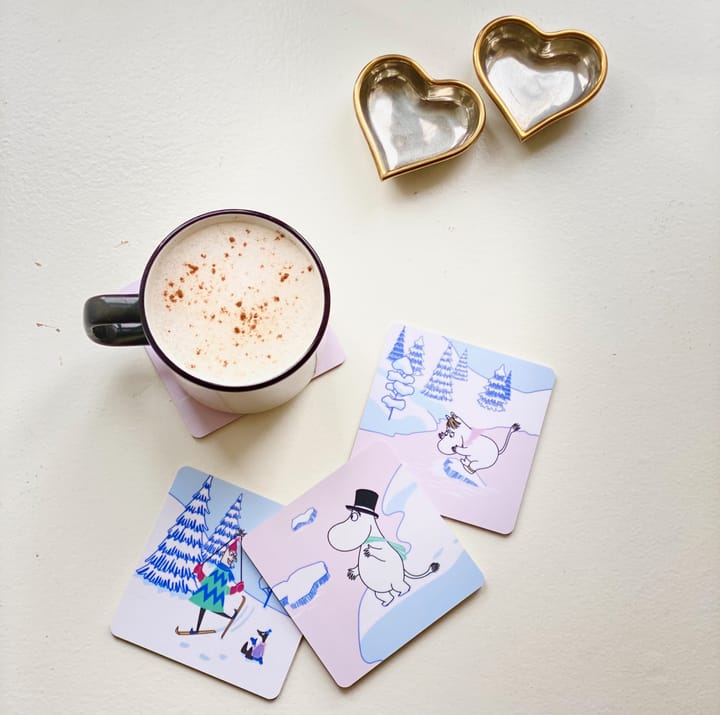 Moomin glasonderzetter winter 2022 9x9 cm 4-pack, Blauw-wit-roze Opto Design