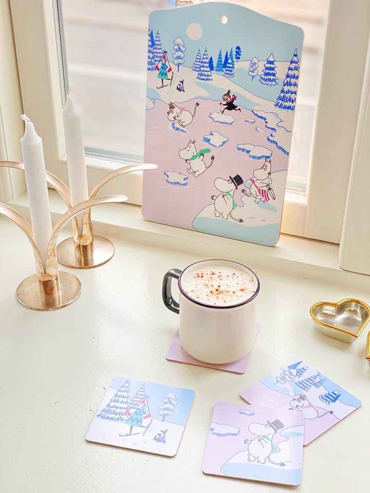 Moomin glasonderzetter winter 2022 9x9 cm 4-pack, Blauw-wit-roze Opto Design