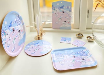 Moomin glasonderzetter winter 2022 9x9 cm 4-pack - Blauw-wit-roze - Opto Design