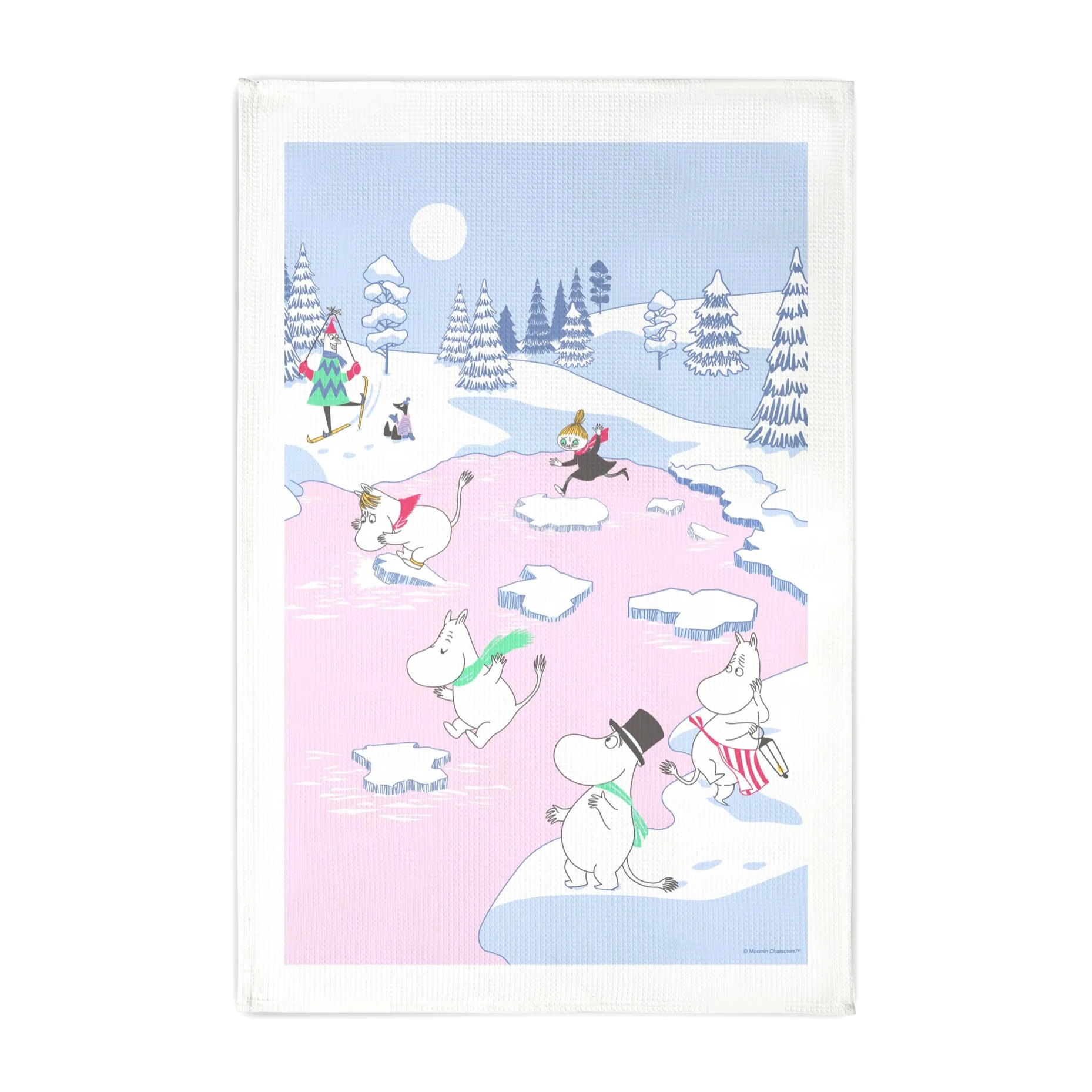Moomin keukenhanddoek winter 2022 50x70 cm, Blauw-wit-roze Opto Design