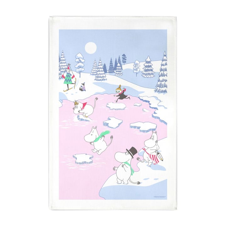 Moomin keukenhanddoek winter 2022 50x70 cm - Blauw-wit-roze - Opto Design