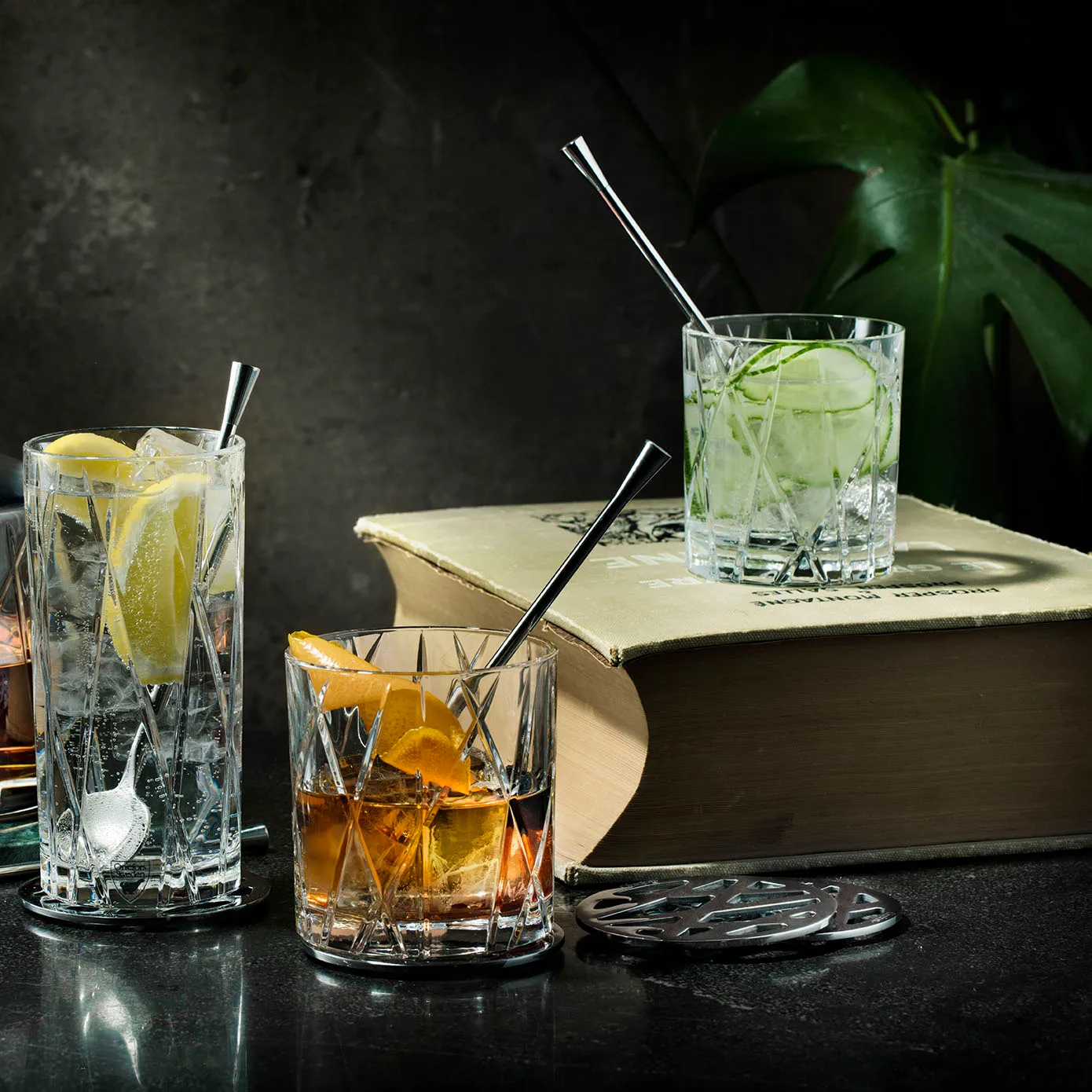 City glasonderzetter 4-pack, Roestvrij staal Orrefors