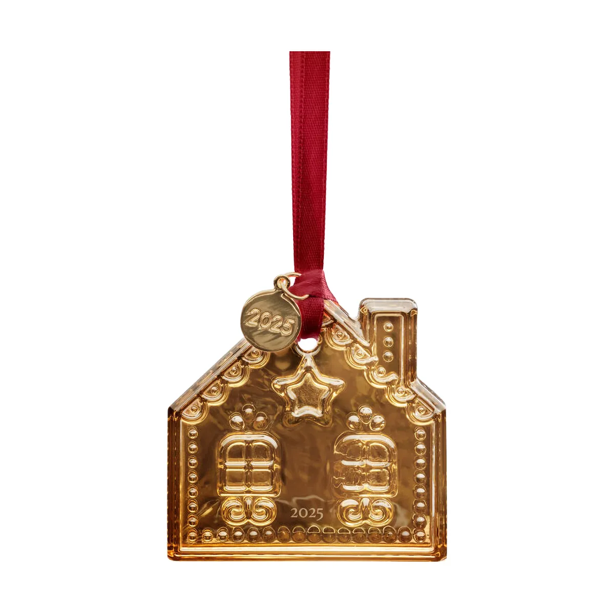 Jaarlijkse vakantieornament julhänge, Gingerbread huis 2025, 21 K gold Orrefors