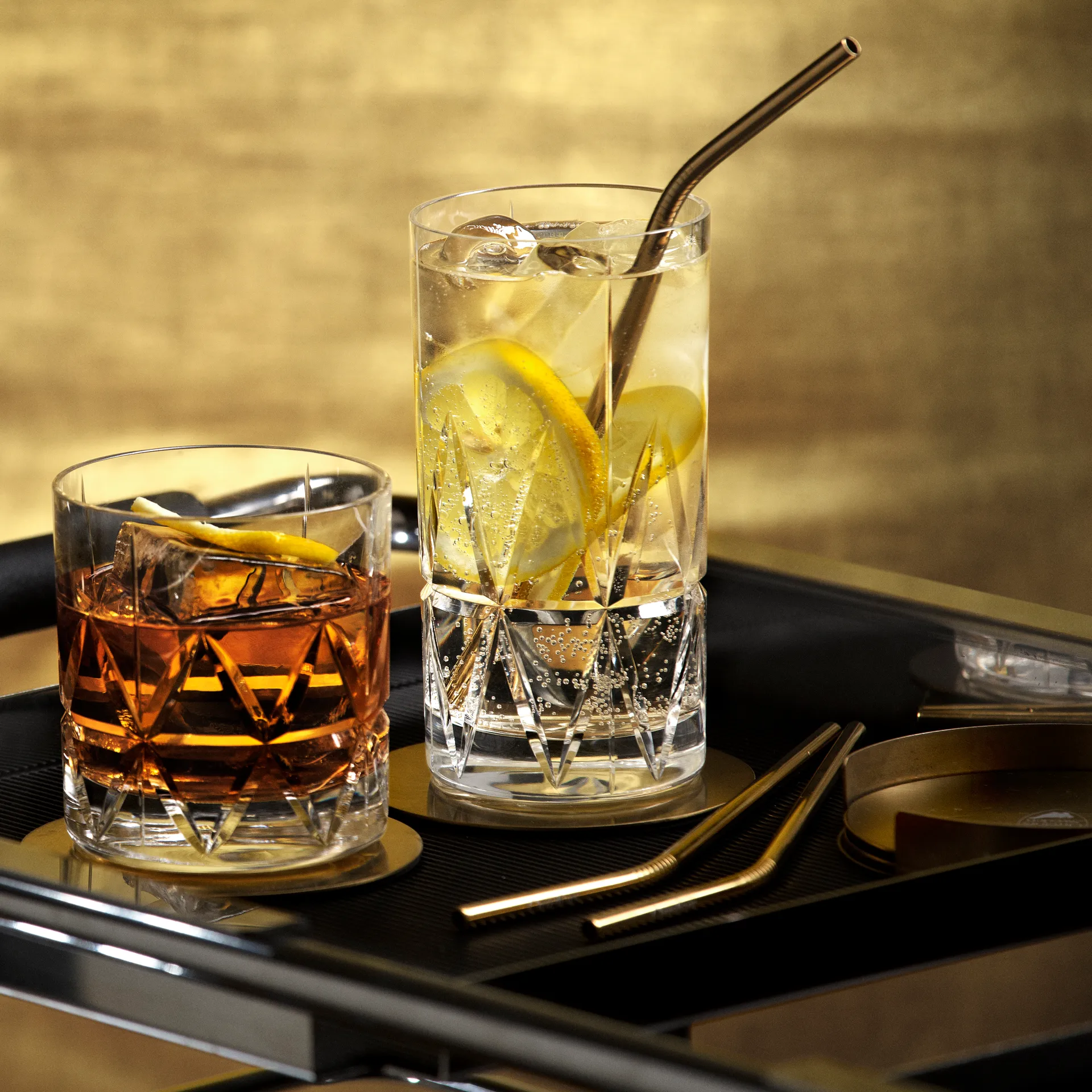 Peak onderzetters met houder 4-pack, Messing Orrefors