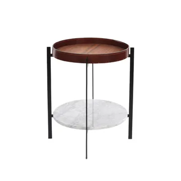 Deck dienbladtafel - teak, zwart onderstel, plank van wit marmer - OX Denmarq