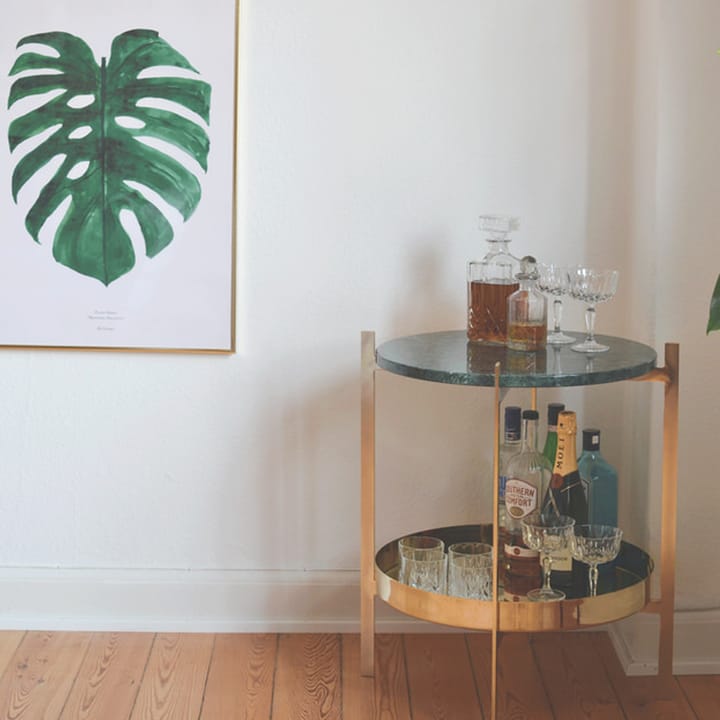 Deck dienbladtafel, teak, zwart onderstel, plank van wit marmer OX Denmarq