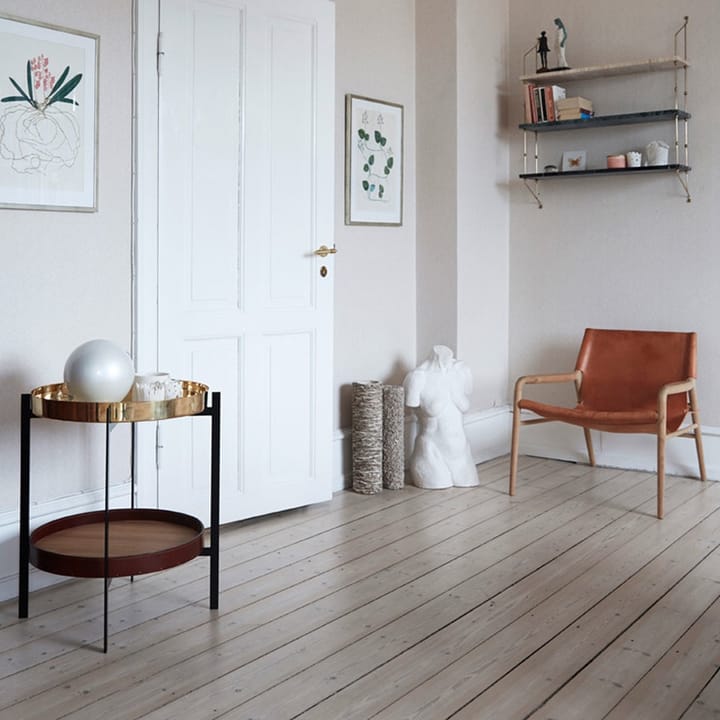 Deck dienbladtafel, teak, zwart onderstel, plank van wit marmer OX Denmarq