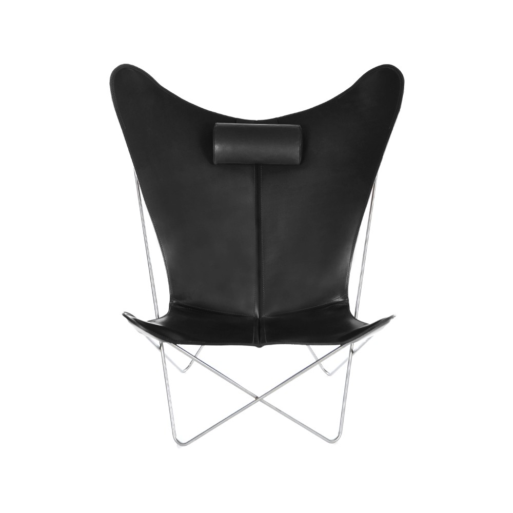 OX Denmarq KS Chair vleermuisfauteuil leer black, roestvrij onderstel