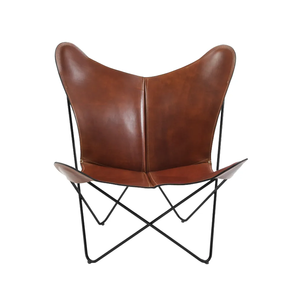 Papillon vleermuisfauteuil, leer cognac, zwart onderstel OX Denmarq