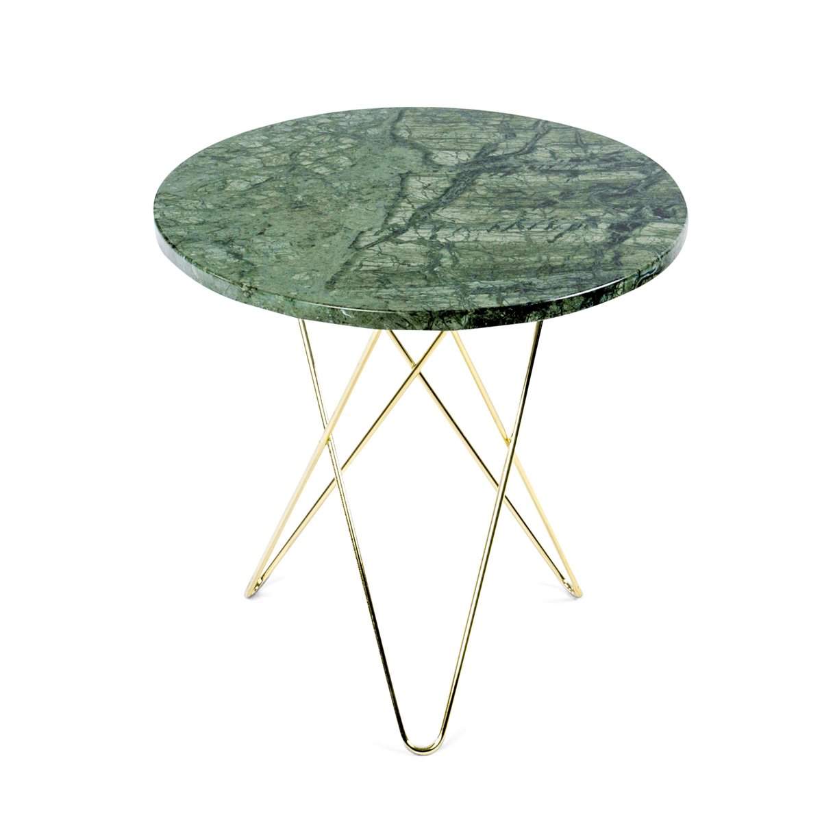 OX Denmarq Tall mini O bijzettafel o50 H50, messing onderstel groen marmer