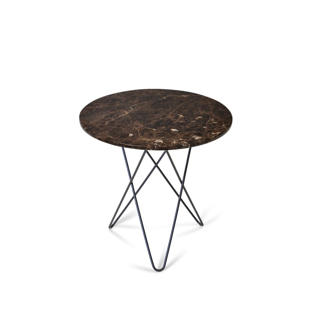 OX Denmarq Tall Mini O Table salontafel bruin marmer, zwartgelakt onderstel