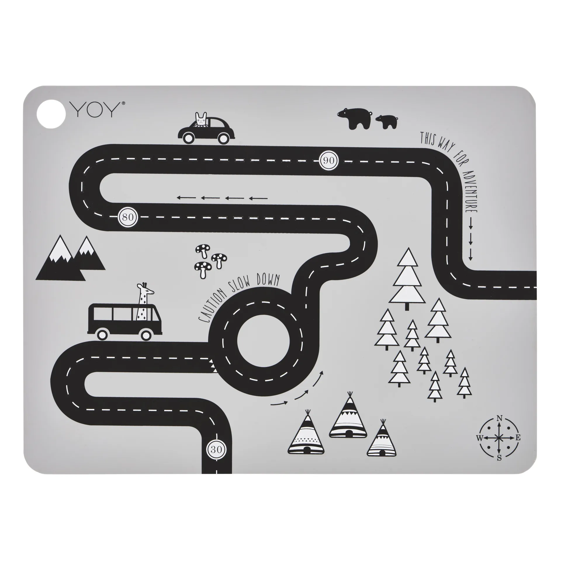 Adventure placemat, grijs-zwart OYOY