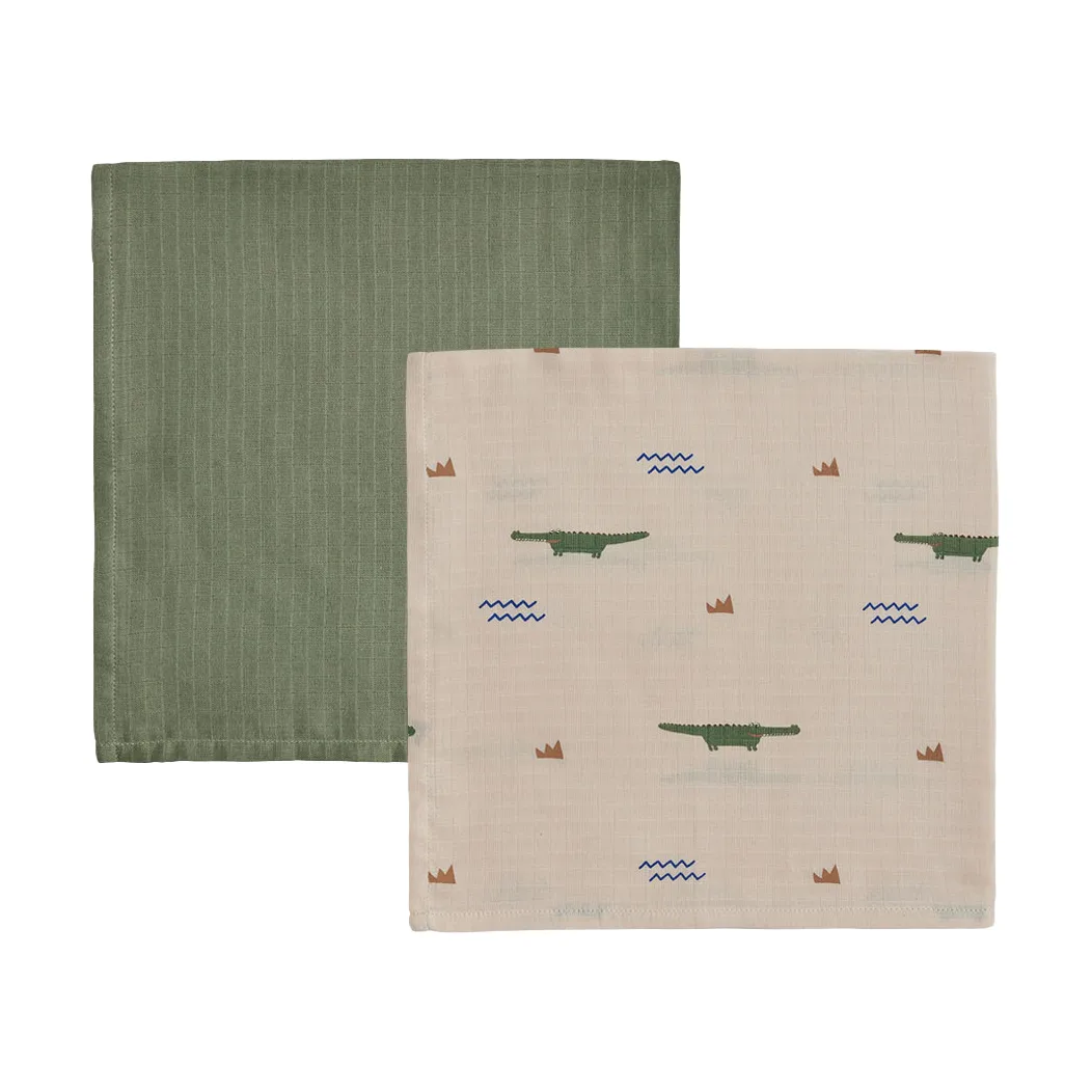 Crocodile hydrofiele doek 2-pack, Beige-olive green OYOY