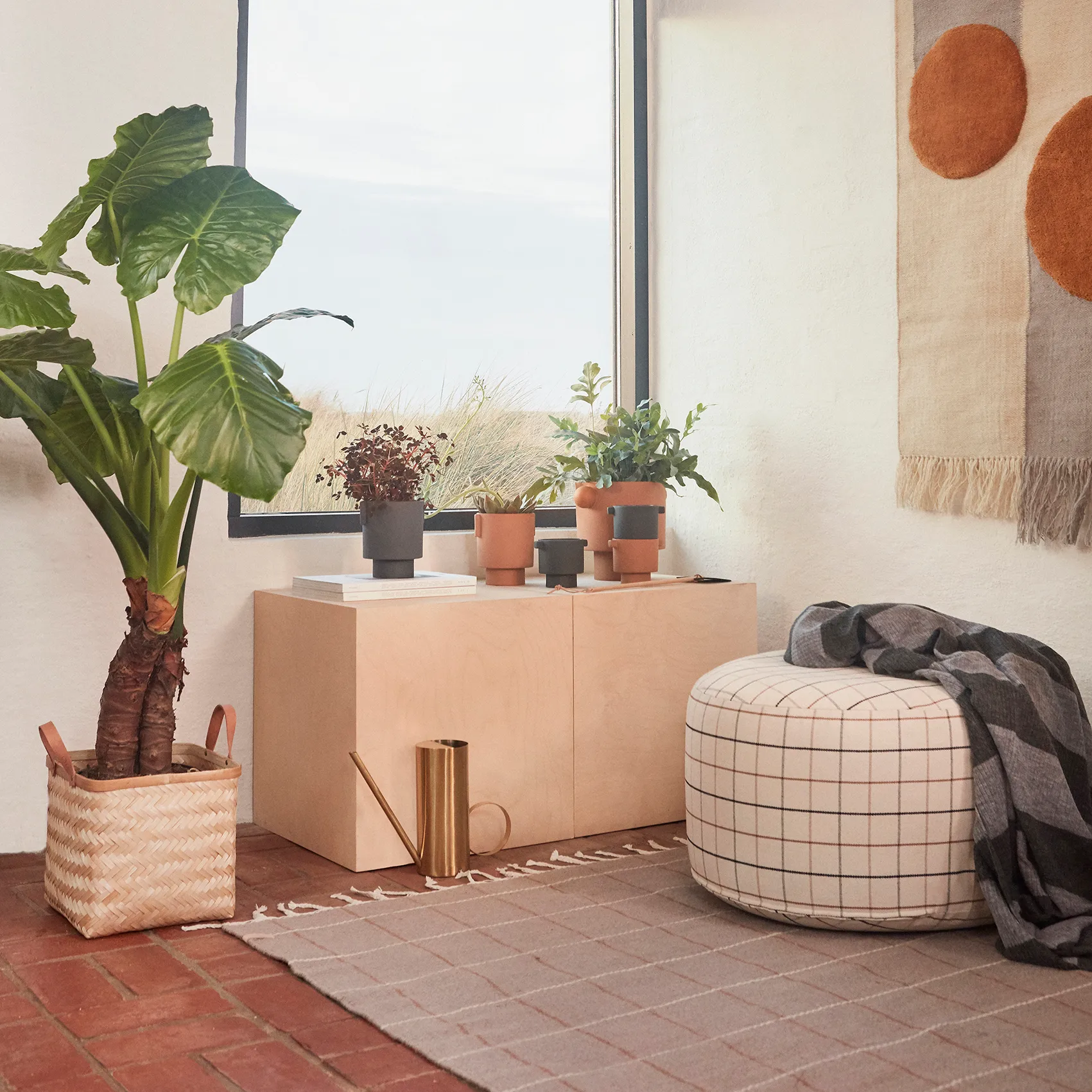 Grid poef Ø65 cm, Off white OYOY