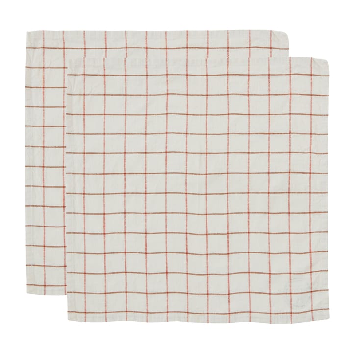 Grid servet 2-pack - Offwhite-red - OYOY