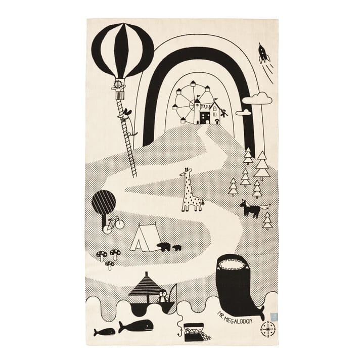 Mr. Megalodon Adventure vloerkleed 90x150 cm, Off white-zwart OYOY
