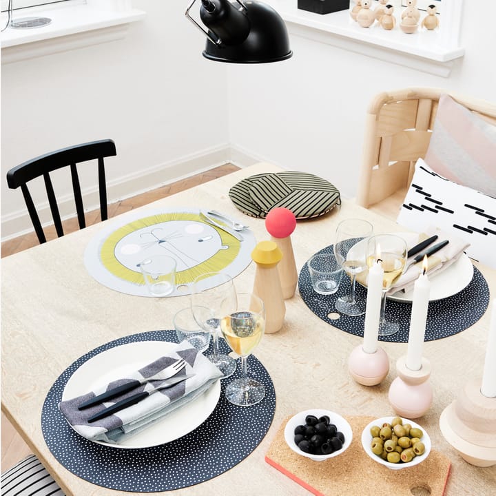 OYOY placemat rond 2-pack, zwart, witte stippen OYOY