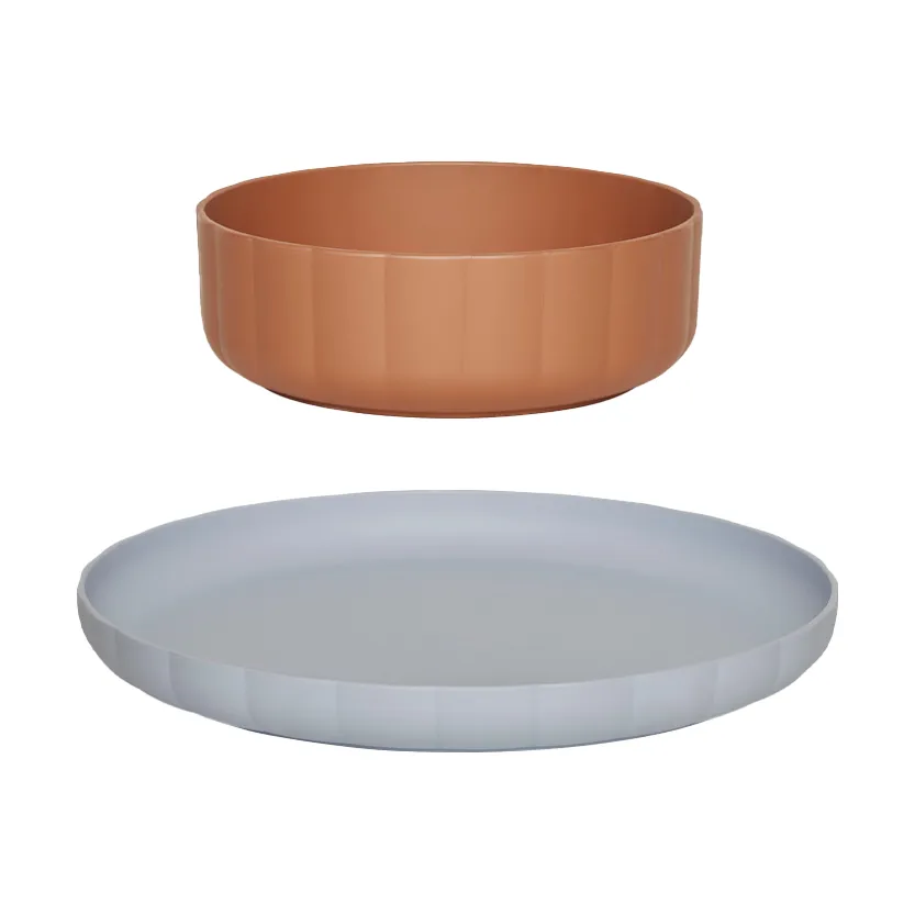 OYOY Pullo bord & kom 2 delen Caramel-ice blue | Scandinavisch Interieur | Dinerborden | Roze
