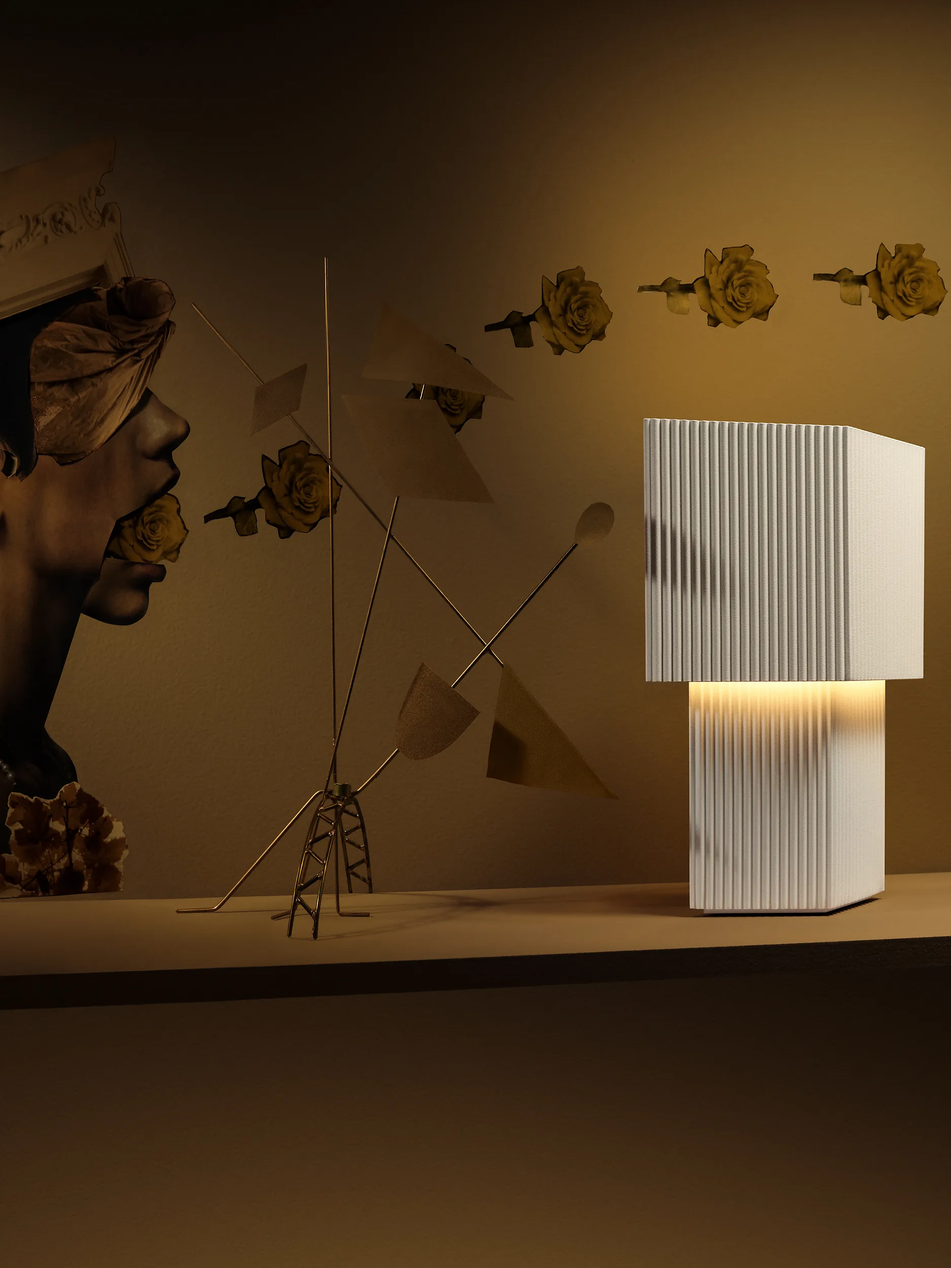 Romb Mini portable tafellamp 19 cm, Cotton Pholc