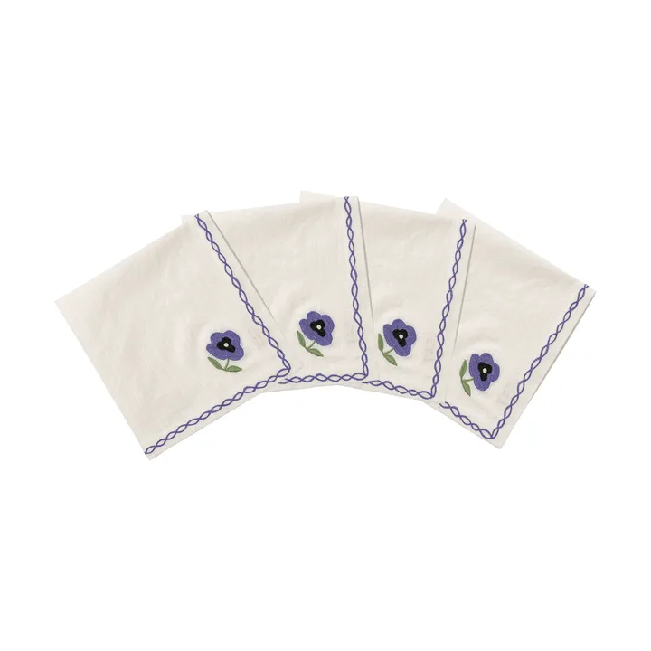 Madelen Möllard Pansy katoenen servet - Blue, 4-pack, 45x45 cm - Pick a Poppy