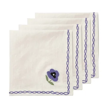 Madelen Möllard Pansy katoenen servet - Blue, 4-pack, 45x45 cm - Pick a Poppy