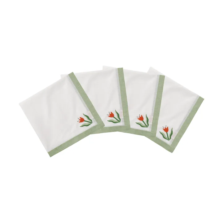 Madelen Möllard Tulip katoenen servet - lichtgroen, 4-pack, 45x45 cm - Pick a Poppy