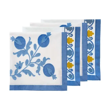 Suzani katoenen servet - Blue, 4-pack, 45x45 cm - Pick a Poppy
