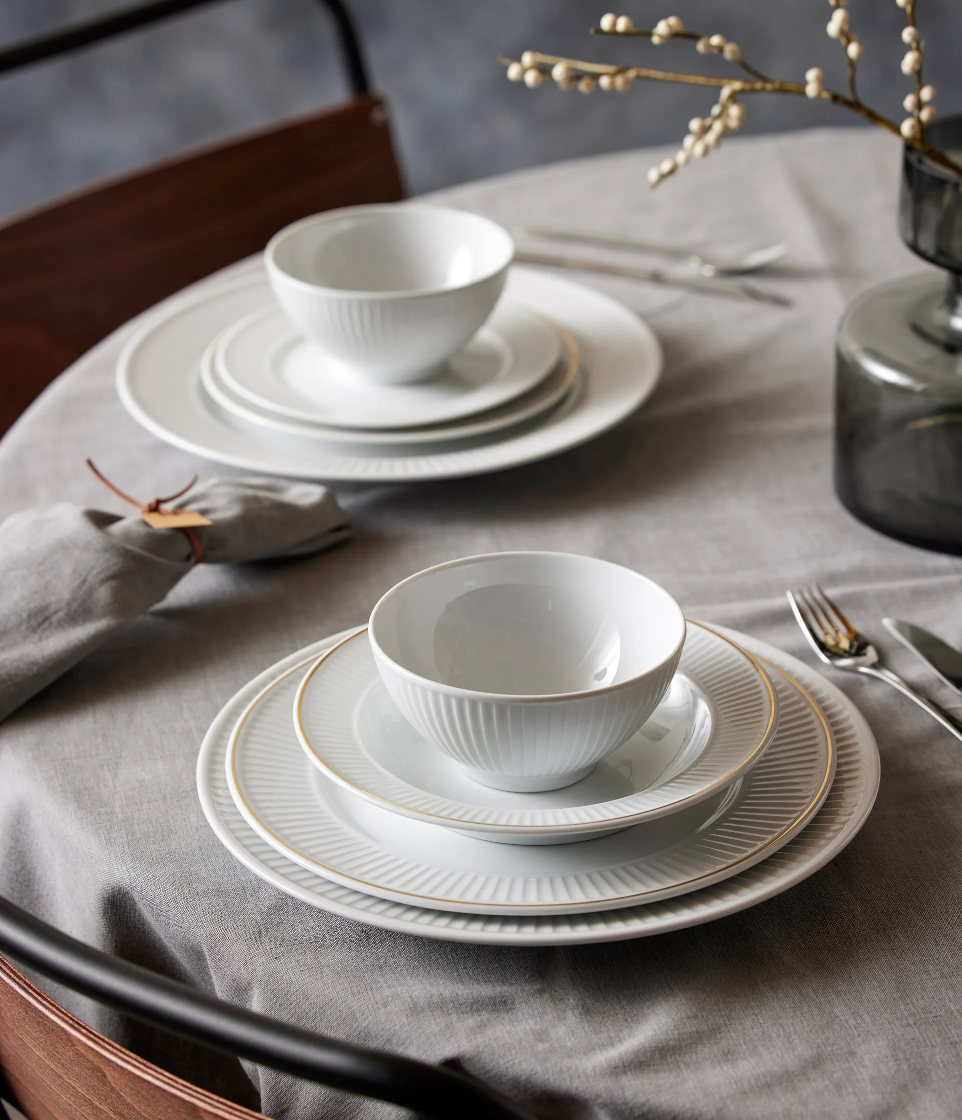 Plissé bord met gouden rand Ø22 cm, Wit Pillivuyt