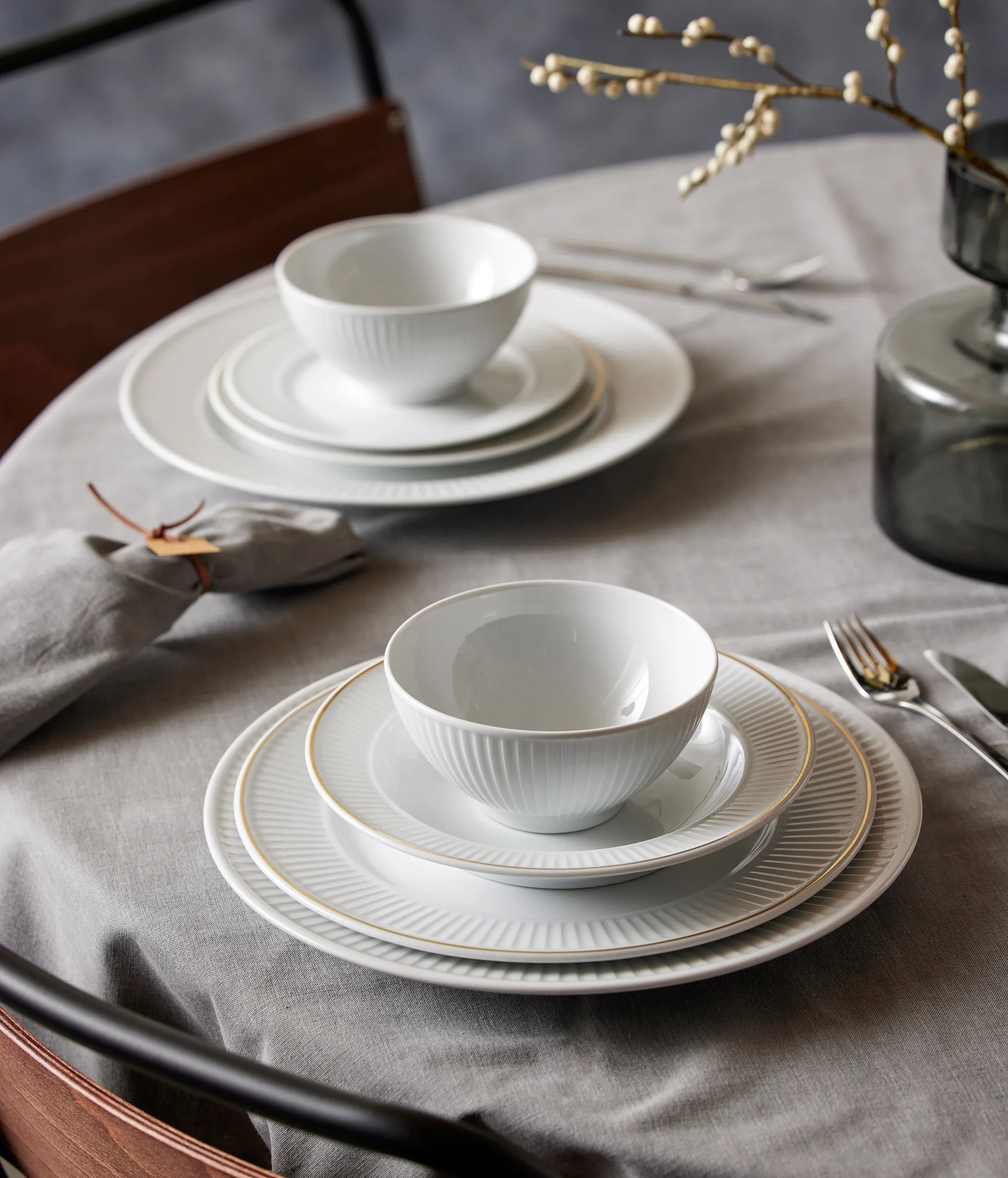 Plissé bord met gouden rand Ø28 cm, Wit Pillivuyt