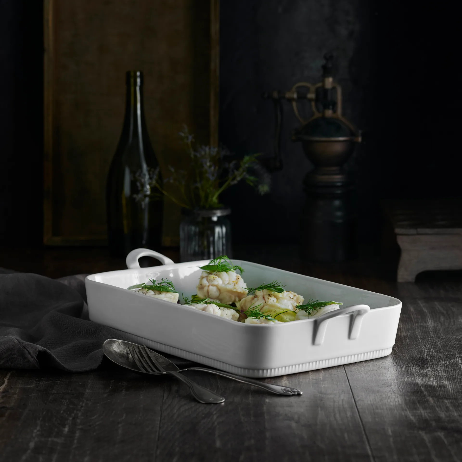 Toulouse lasagnebord wit met handvat, Wit Pillivuyt