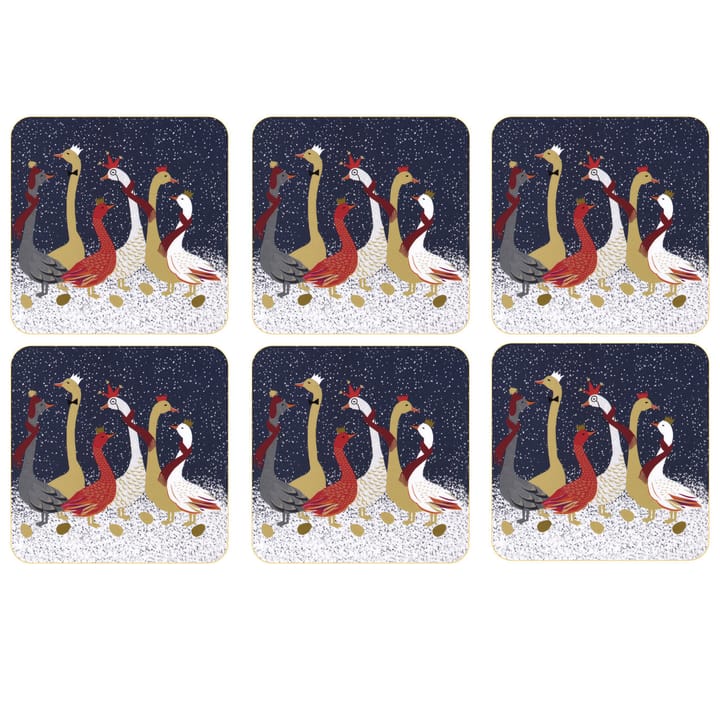 Christmas Geese glasonderzetters 6-pack - Blauw - Pimpernel