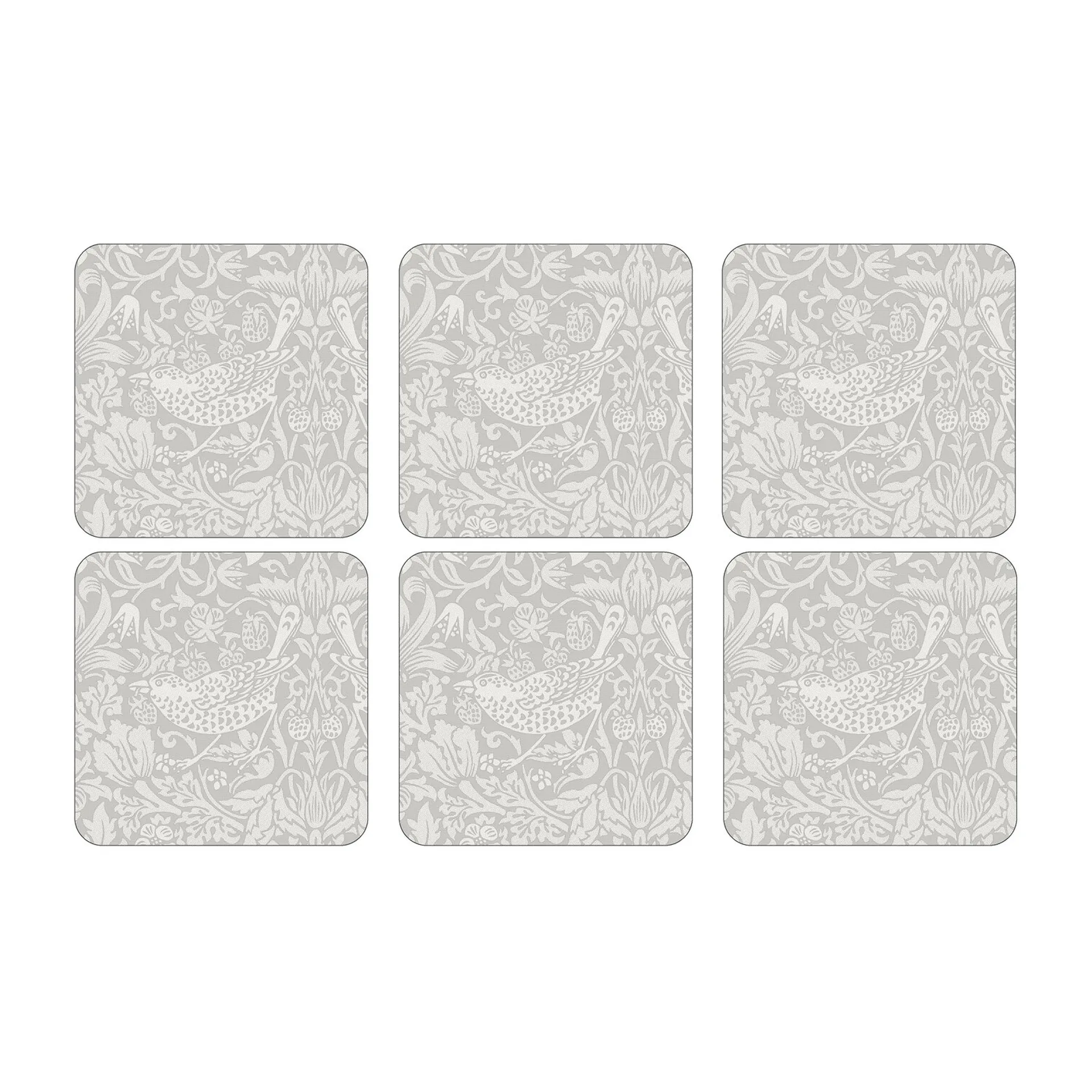 Strawberry Thief glazen onderzetter 6-pack, Grey Pimpernel