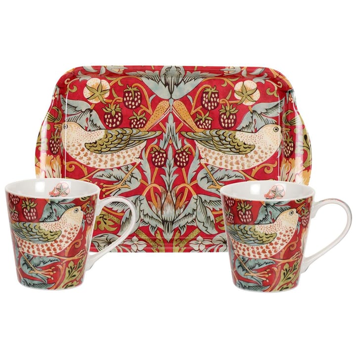 Strawberry Thief mok en dienblad set  - Rood - Pimpernel