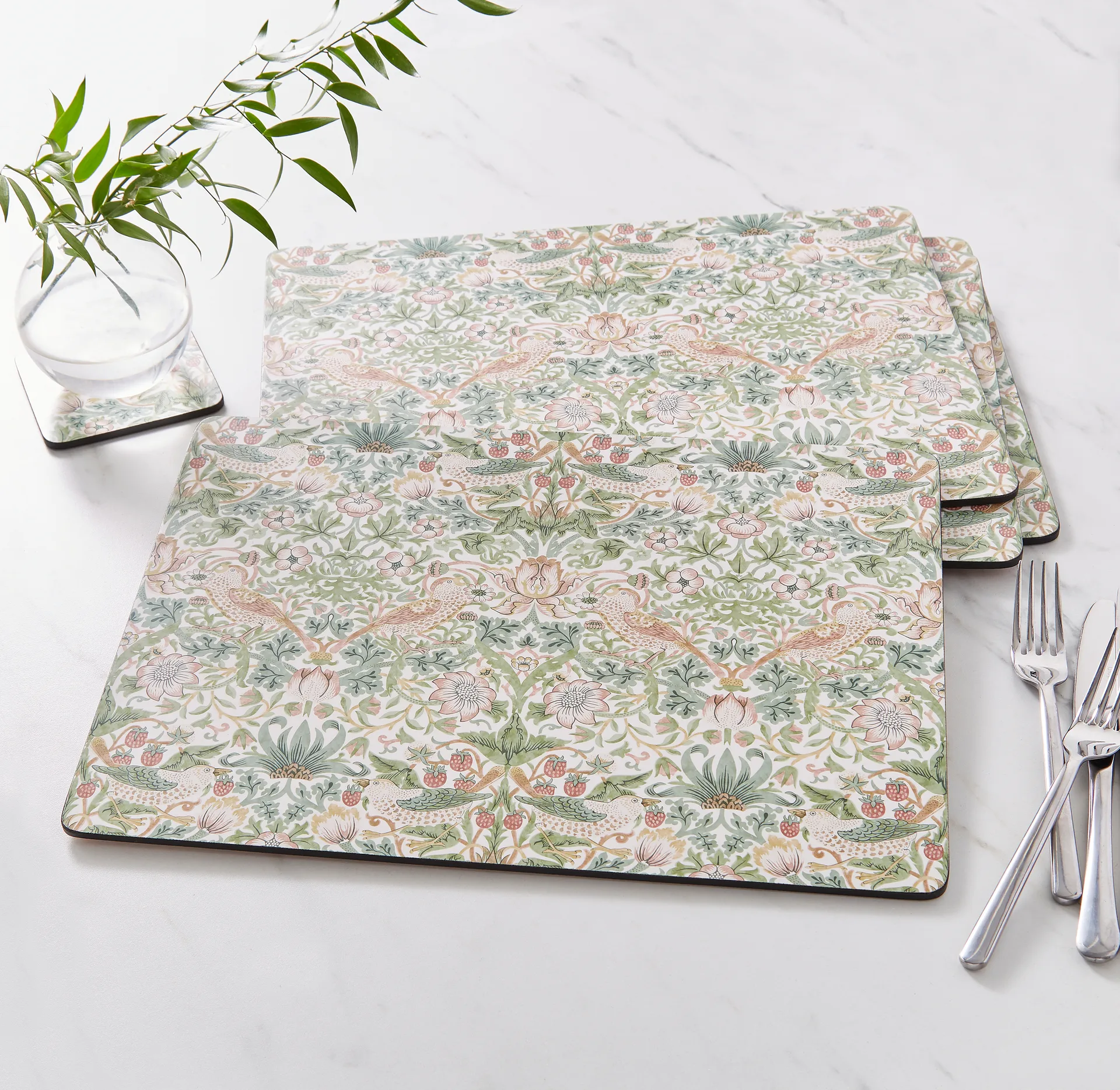 Strawberry Thief placemat 30x40 cm 4-pack, Green Pimpernel