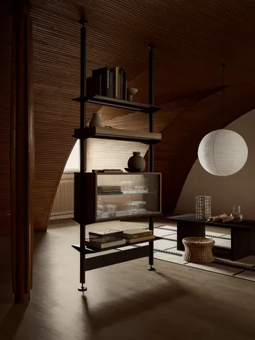 Pira vitrinekast - Walnoot-geribbeld glas, 70x31 cm, glazen achterwand - Pira