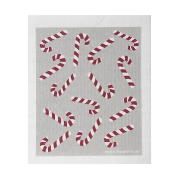 Candy cane vaatdoek 17x20 cm - Wit-grijs-rood - Pluto Design